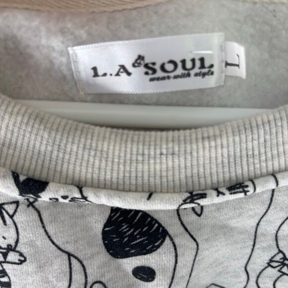 LA Soul All Over Cat Print Pullover Sweatshirt Size Large - Picture 2 of 6